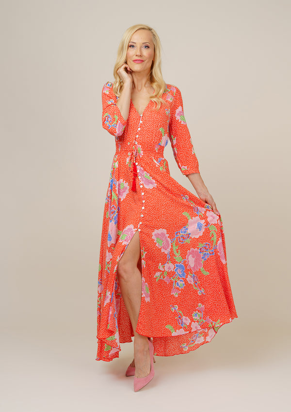 Isabella Dot Orange Dress