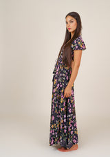 Ferria Mix Flowers Black Dress