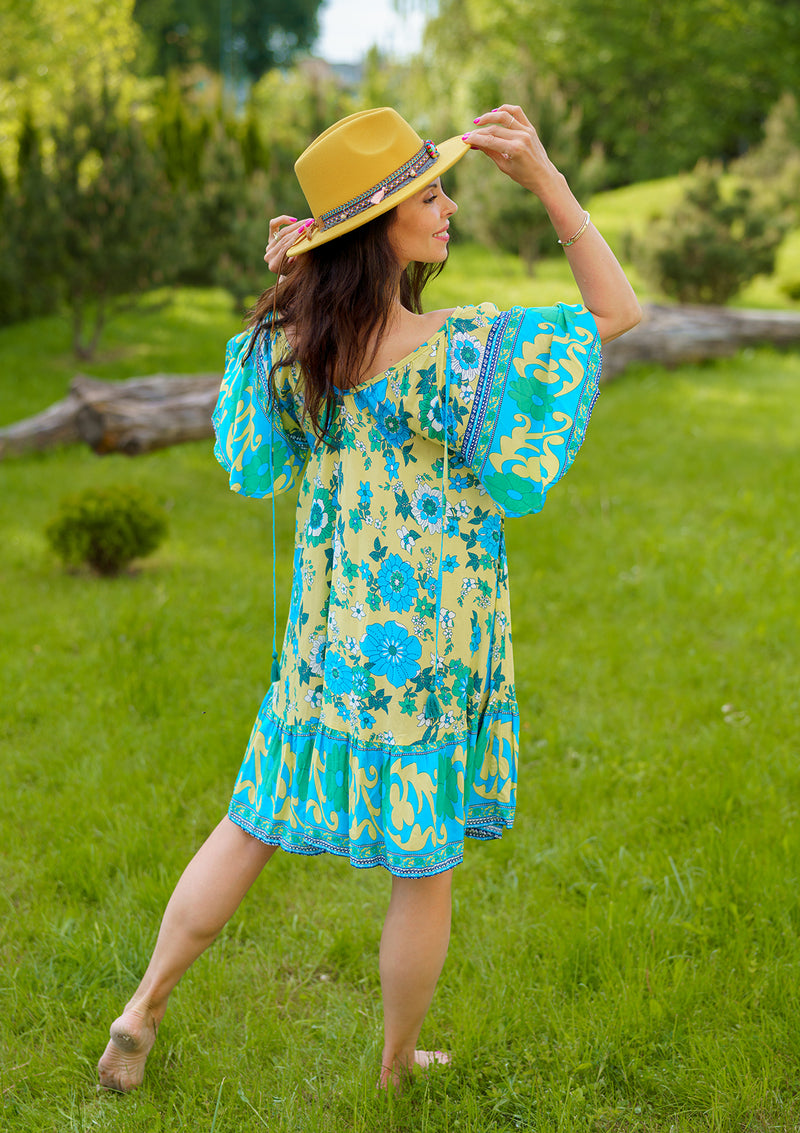 Ami Yellow Blue Midi Dress