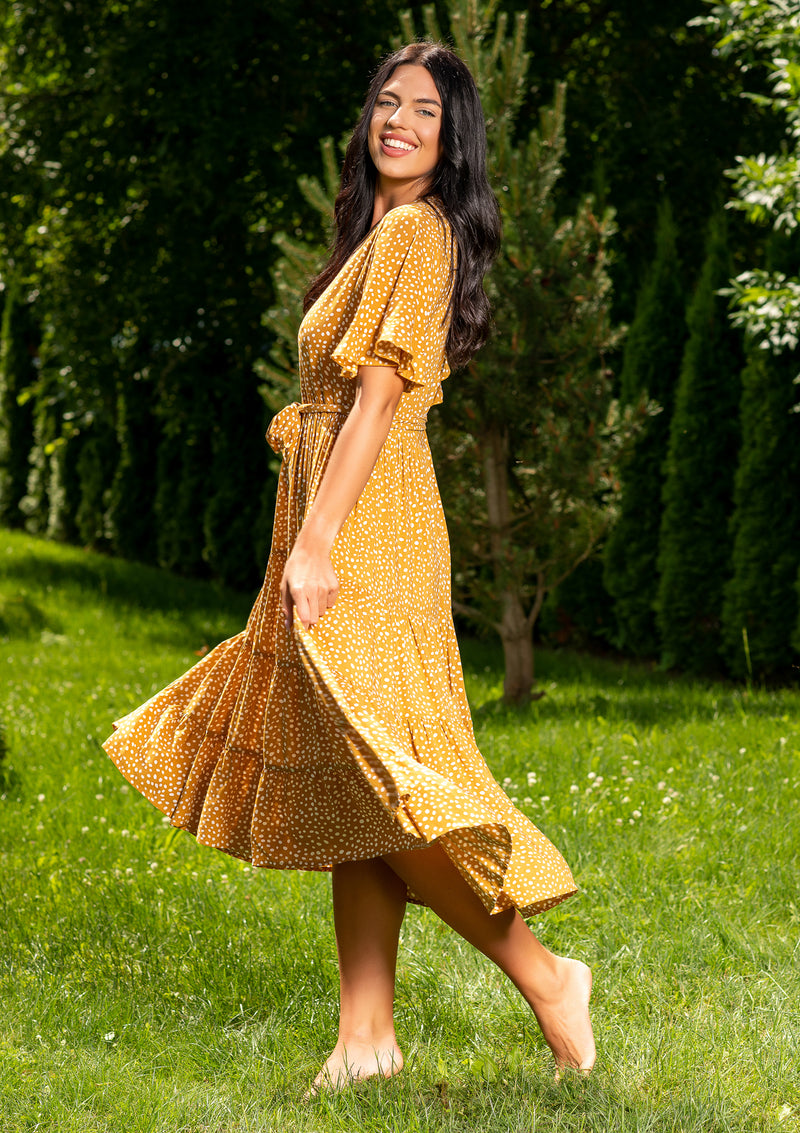 Polka Mustard Midi Dress