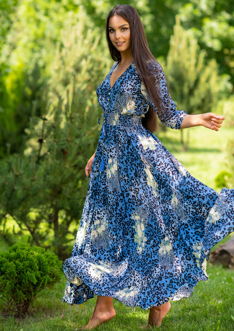 Isabella Blue Puma Roses Dress | Bali Handmade Colorful Dresses My Flower Dress Isabella Blue Puma Roses Dress | Bali Handmade Colorful Dresses My Flower Dress