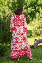 Camella Red Flowers White Plus Dress