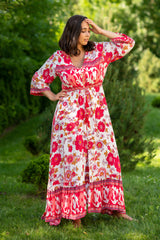 Camella Red Flowers White Plus Dress