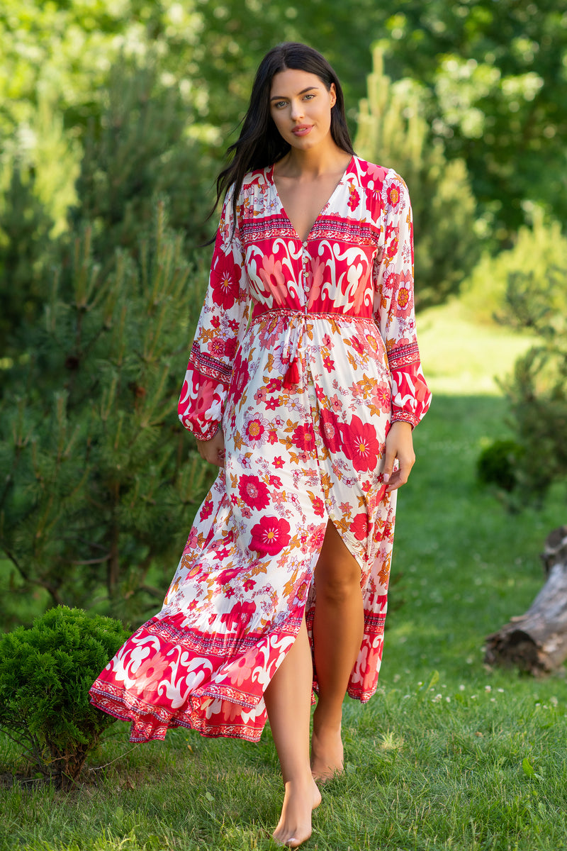Camella Red Flowers White Dress | Handmade Colorful Dresses My Flower Dress Camella Red Flowers White Dress | Handmade Colorful Dresses My Flower Dress
