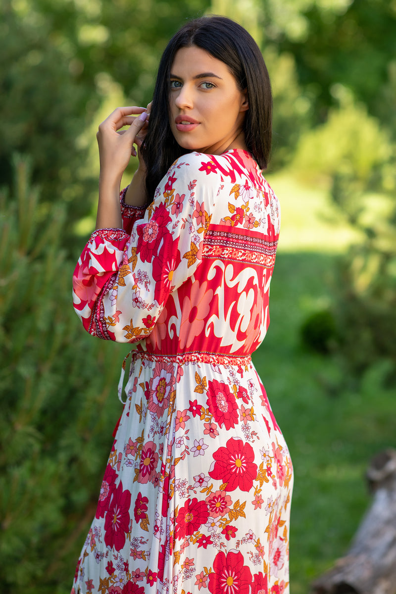 Camella Red Flowers White Dress | Handmade Colorful Dresses My Flower Dress Camella Red Flowers White Dress | Handmade Colorful Dresses My Flower Dress