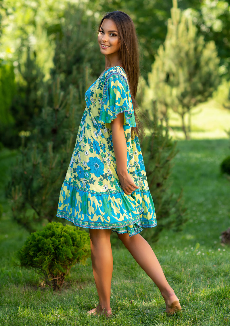 Ami Yellow Blue Midi Dress