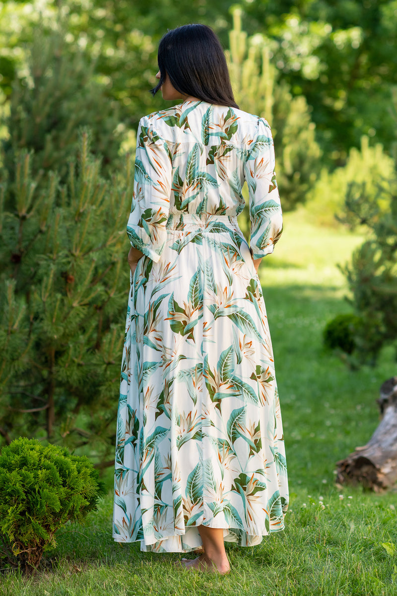 Isabella White Palm Dress