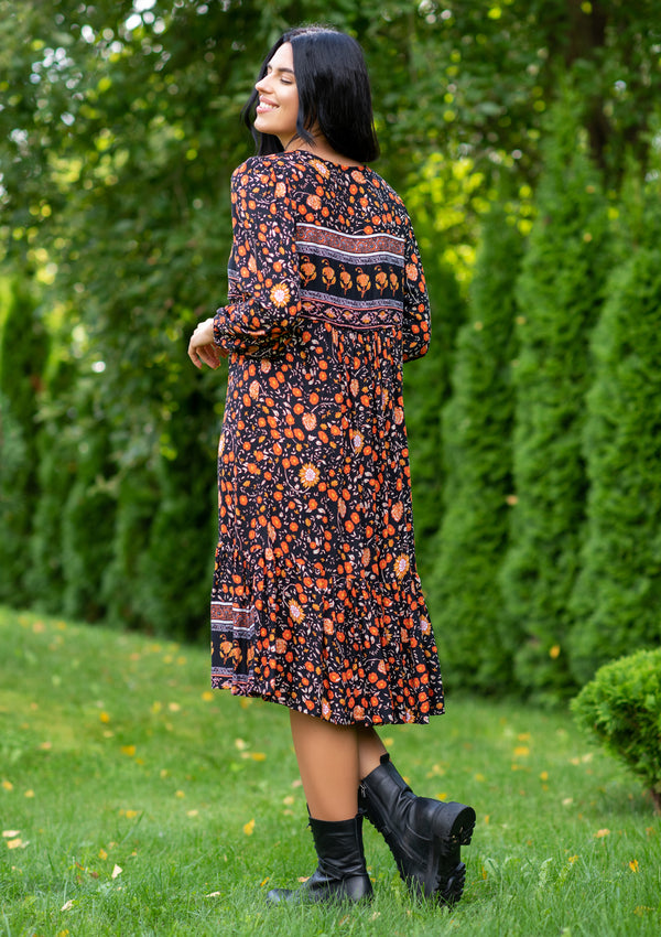 Melly Black Mustard Midi Dress