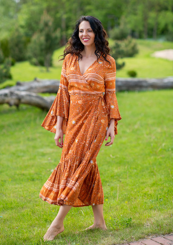 Wrap Tally Flowers Brown Dress