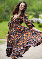 Francesca Orange Black Dress